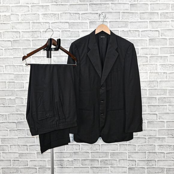 GIORGIO ARMANI black label Black Pin stripe Suit Pure Wool Size 52R - Picture 1 of 16